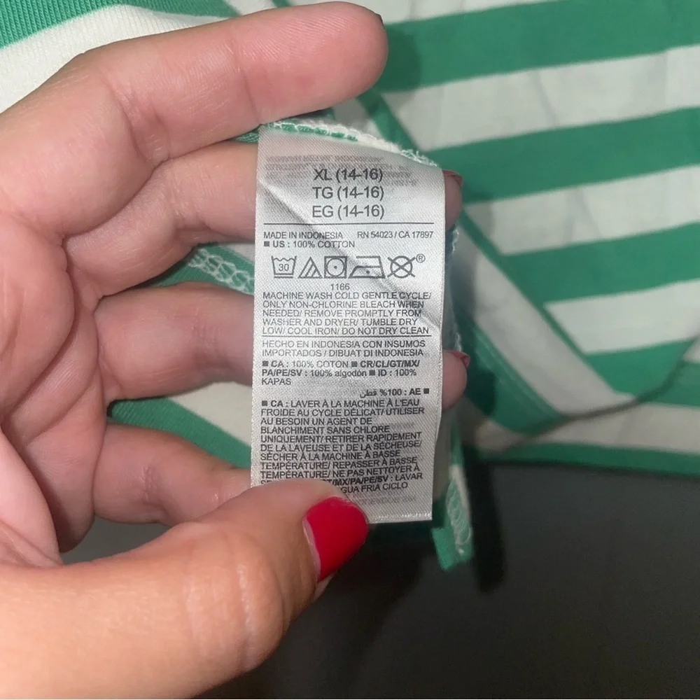 Old Navy Loose Cropped Green and White Striped Tee Shirt XL 14/16